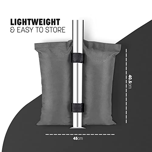 KEPLIN 4pk Weight Bags for Gazebo & Tents, Heavy Duty Secure Feet Bags with Velcro Straps for Canopy, Umbrella, Trampoline, Patio Shelters | Fill