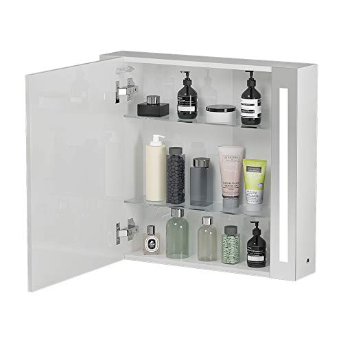 KAASUN Wall Mounted LED Bathroom Mirror Cabinet Sensor Switch and Shaver Socket Multifunctional Intelligence Storage Cabinet 650x600x125mm White