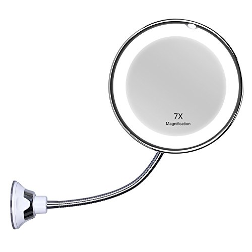 KEDSUM Flexible Gooseneck 6.8" 7x Magnifying LED Lighted Makeup Mirror,Bathroom Vanity Mirror with Strong Suction Cup, 360 Degree Swivel,Daylight