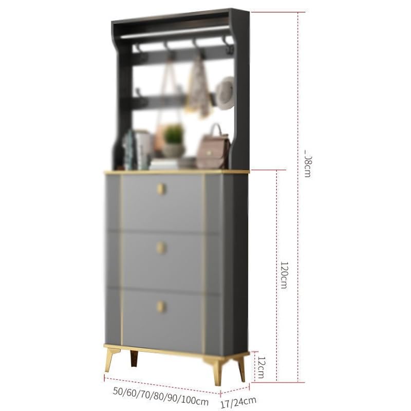 n/a Large capacity space saving storage shoe rack thin shoe cabinet with coat hanger flip bucket shoe cabinet at home door (Color : D, Size : 17