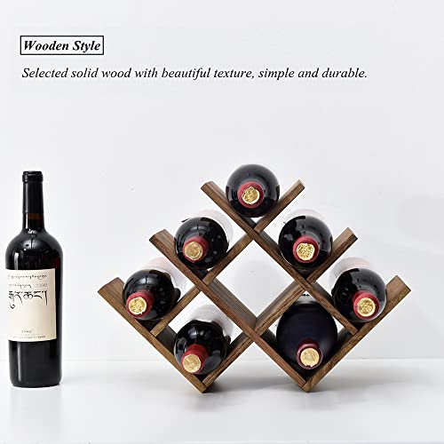 KIRIGEN 8-Bottle Countertop Wine Rack - Wine Bottle Holder for Bar Table/Wine Cabinet Free Standing - Wood 3-Tier Wine Display and Storage Shelve