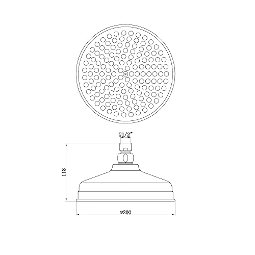 ENKI, R01, 200mm Traditional Fixed Large Shower Head Chrome, Solid Brass, Replacement Shower Head, Round Rose, Mixer Rainfall Shower, Modern Desi