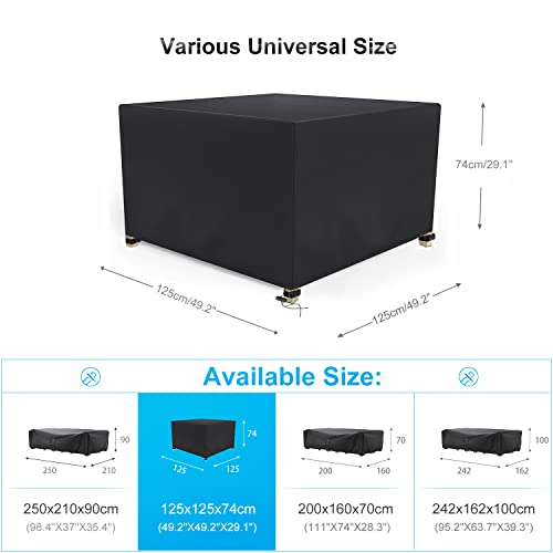 Mrrihand Garden Cube Furniture Covers Waterproof 600D Heavy Duty, Rattan Cube Cover 126x126x74cm Windproof, Anti-UV, Tear-resistant, Outdoor Tabl