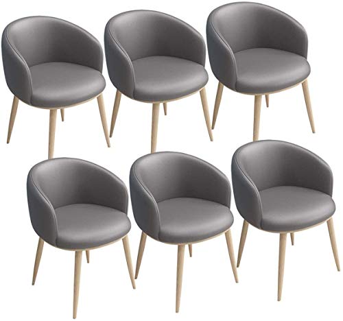 Modern Kitchen Dining Room Chairs PU Dining Chairs Set Of 6 Vintage Kitchen Chairs Leather Seat With U-Shaped Backrest Metal Legs Armchairs For D