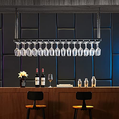 SUCHETA Hanging Wine Rack Wine Glass Holder, Ceiling Decoration Stemware Holder, for Bars, Restaurants, Kitchens Wine Bottle Rack/Shelf, Adjustab