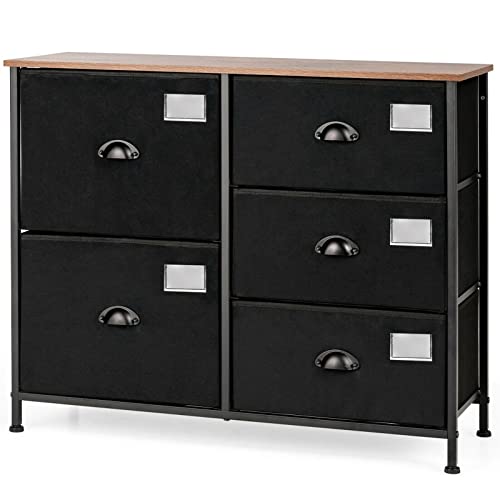 FGHOEV 5 Drawer Dresser Fabric Storage Tower Unit For Bedroom Hallway Closets