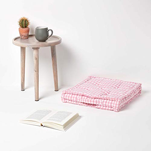 HOMESCAPES Pink & White GINGHAM Check Floor Cushion - 100% Cotton - 40 x 40 x 8 cm Square - Indoor - Garden - Dining chair booster Seat Cushion P