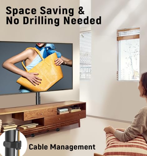 YOMT Mobile TV Cart Rolling TV Stand for 13-50 inch Screens, Tilting and Rotating Mount, Portrait to Landscape, Height Adjustable Portable TV Sta