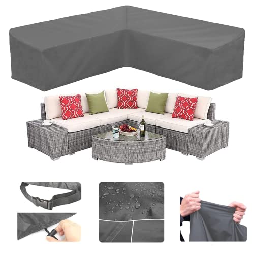 Orgrul V-Shape Garden Furniture Cover Waterproof,Windproof,outdoor Rattan Corner Sofa Cover with Waterproof Tape,heavy duty Oxford Fabric L Shape