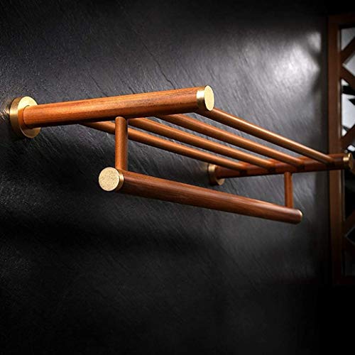 N/A Solid Wood Bathroom Shelf with Towel Bar,Wall-Mounted Towel Holder Organizer Towel Shelf Storage Rail for Bathroom Kitchen