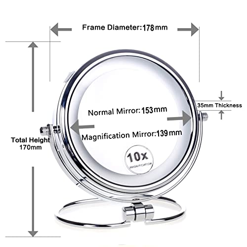 HIMRY LED Make-up Mirror 6 Inch 7X Magnification Battery Operated, Foldable Countertop Lighted Mirror, Cosmetic Mirror Shaving Mirror, Bathroom T