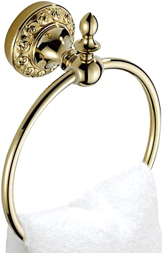Leyden Polished Gold Towel Ring, Bathroom Hand Towel Holder Wall Mounted Gold Towel Rack Round