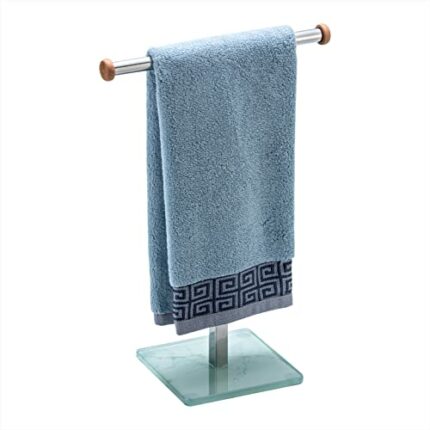 ZCDCP Hand Towel Holder Stand, T-Shape Stainless Steel Towel Rack for Bathroom Countertop with Glass Base, Chrome Freestanding Hand Towel Holder