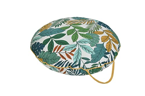 Sleepdown Outdoor Tropical Pattern Outdoor Decorative Round Filled Cushion - Water Resistant Cotton Cushion Garden Furniture Outside Bench Sofa -