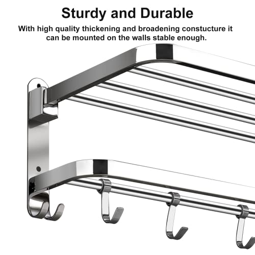 LONENESSL Towel Rails,Towel Rack,Towel Holder with 2 Towel Bars wall mounted,Top Layer 90° Folding Function,SUS304 Stainless Towel Rall for Bathr