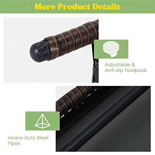 RELAX4LIFE Folding Rattan Table, Small Wicker Side End Table, Portable Bistro Coffee Table for Garden Patio Poolside (with Adjustable Foot Pads)