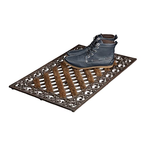 Relaxdays Door Mat Cast Iron Doormat with Bristles, Rectangular 4 x 72 x 46 cm, Art Nouveau Rustic Welcome Mat made of Robust Powder Coated Metal