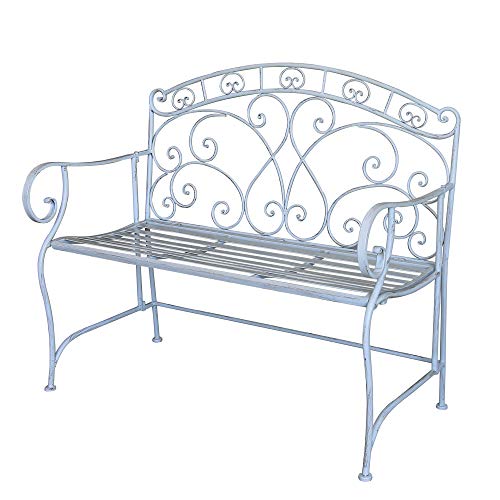 GlamHaus Metal Garden Bench Seat Patio Furniture Foldable Antique Blue Beautiful Shabby Chic Handmade Vintage (Metal Genoa)