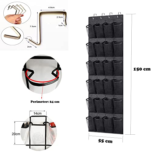 NC Hanging Organiser Over the Door, Shoe Racks with 24 Mesh Pockets 4 Door Hooks, Shoe Storage Organiser Holder Tidy with Large Fabric Pockets Sh
