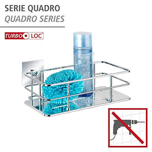 FALKE WENKO Turbo-Loc® Quadro Stainless Steel Wall Shelf - No Drilling Required, Stainless Steel, 24 x 10 x 14.5 cm, Chrome