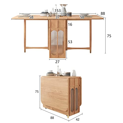 DISHENGZHEN Folding Dining Table, Expandable and Compact Multifunctional Wood Drop Leaf Kitchen Table with Round Design for Space Saving in Dinin