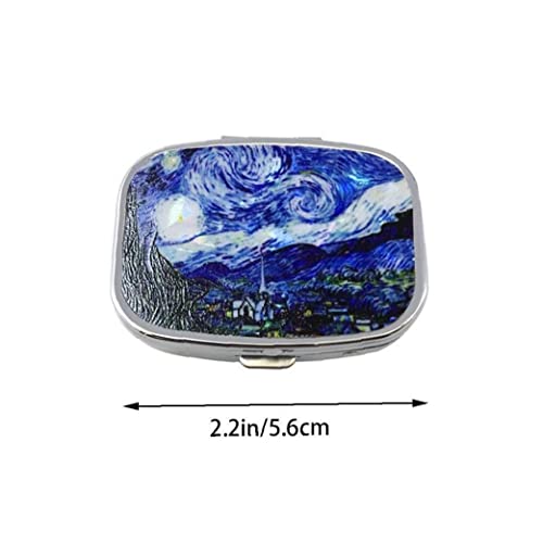 Container 2 Slots Metal Medicine Box Rectangle Painting Small Medicine Case Vitamin Box for Travel Outdoors