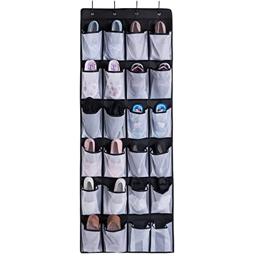 Shoe Organizers Hanging Storage Over the Door Shoe Racks with 24 Large Mesh Pockets 4 Hooks Gadget Storage Wall Hanging Wardrobe for Kitchen Bedr
