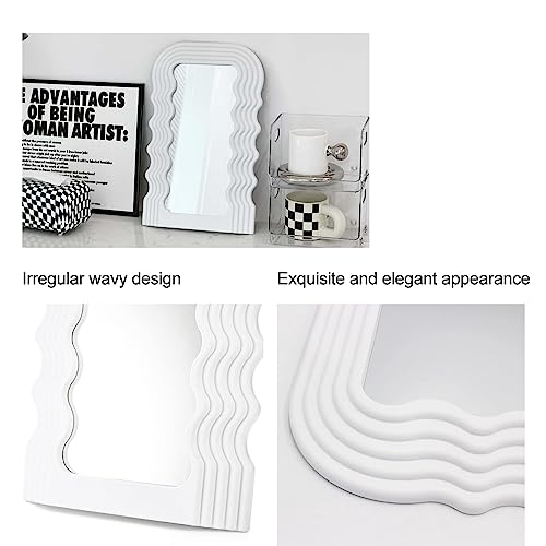 Mokoze Wavy Mirror Irregular Border 16.06"x10" Makeup Mirror for Wall-Mounted and Dressing Table Mirrors,Room Decor for Living Room Bedrooms and