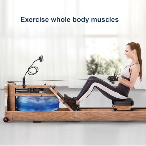 HAWEWE Wooden Rowing Machine Water Resistance With LCD Monitor Rower Machine Cardio Training 550lbs Max Capacity Indoor Fitness Equipment (Color