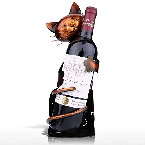 Kayla-lan Cat Shaped Wine Bottle Holder Wine Rack shelf Metal Sculpture Practical Home decoration Crafts Kitchen Home Decoration.