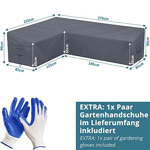 smartpeas L Shaped Outdoor Furniture Covers for Garden - Dimension 255x255x100 cm 70 - Grey Waterproof Cover for Patio Corner Sofa in L Shape - P