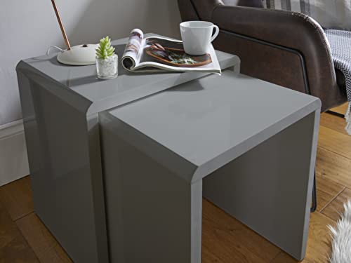 House & Homestyle Set of 2 Side, High Low Nesting Cube Inspired End Tables for Living Room, Bedside, Office or Lounge, 50cm-Grey Gloss, One Size