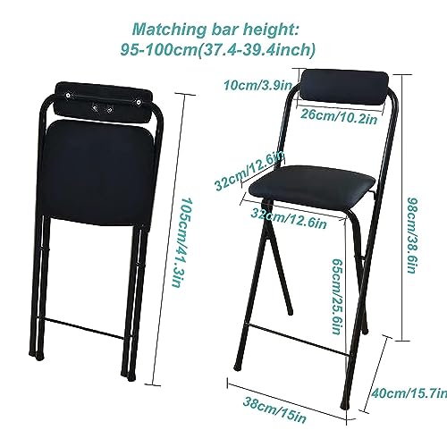 Foldable Bar Stool, High Stool with Backs and Footrest, PU Padded Counter Height Foldable Stool No Assembly for Cafe, Bistro, High Kitchen Chair,