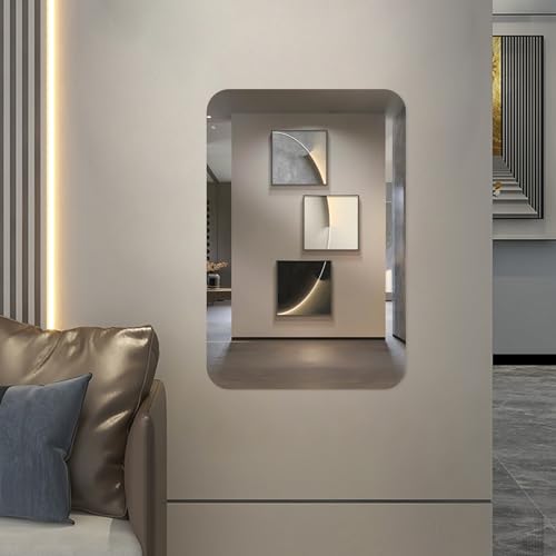 Self Adhesive Mirror Stick on Mirror 42 x 27cm Large Acrylic Mirror Wall Mirror Tile Non Glass Sticky Mirror Clear Mirror On Frameless for Bathro