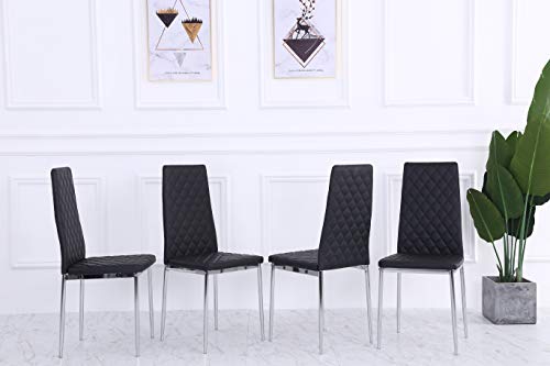 Furnituremaxi 4 Pieces of Black Chairs with Chrome Legs Dining Room Furniture