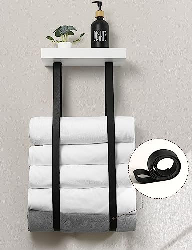 Petrala 70cm Towel Rack Wall Mounted, Black Towel Rail Bathroom Towel Storage 6 Large Bath Sheets with Multi-functional Floating Shelf for Bathro