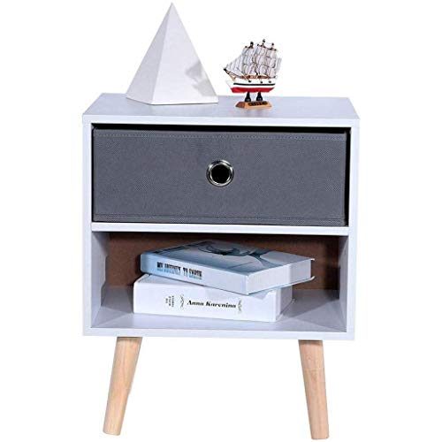 LUKEO Table-End Table,Metal Handle Bedside Cabinet Night Table Side End Table Nightstand with Shelf and Drawer