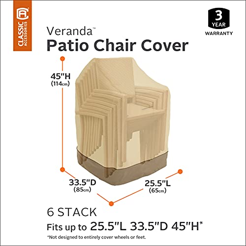Classic Accessories 78972 Veranda Water-Resistant, Stackable Garden Chair Cover, Pebble/Bark/Earth (64cm)