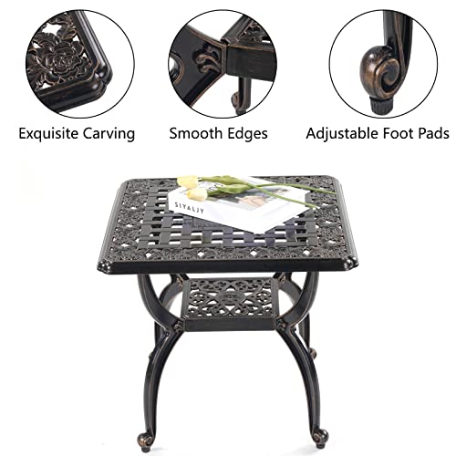 Mandolin Outdoor Patio Table,Rust -Resistant Cast Aluminum Side Table,Weather Resistant End Table,Coffee Table, Perfect for Patio, Backyard Or Ga