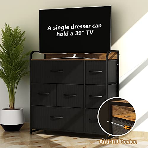 uiano Chest of Drawers with 7 Drawers,Suede Fabric Storage Tower, Easy to Install, Easy Pull Fabric Bins & Wooden Top & Large Storage Space, Livi
