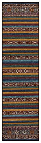 Ottomanson Rubber Back Doormat Collection, Floral Tile Design, "Welcome" Text, 51 cm x 76 cm, Multicolor