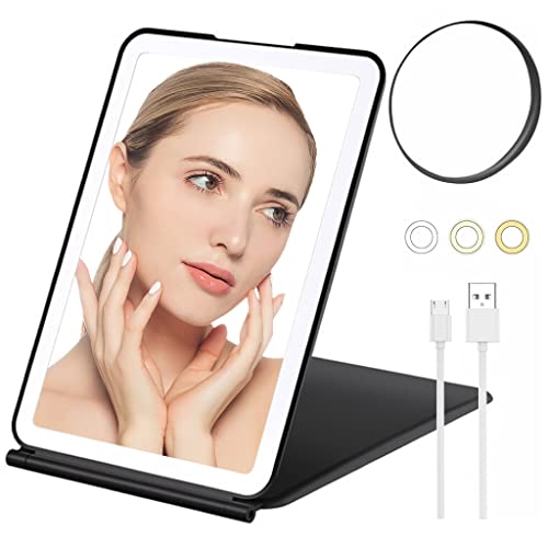 FOME Makeup Mirror with Lights, Travel Make up Vanity Mirror with 72 LED, 1x/10x Magnification Touch Screen Dimmable Lighting Rechargeable Magnif