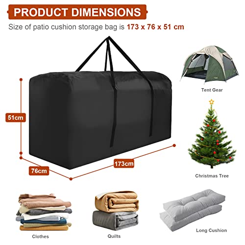 Garden Cushion Storage Bag Waterproof Outdoor Furniture Cushion Storage Bag 173x76x51cm Large Patio Storage Bag with Handle and Zipper