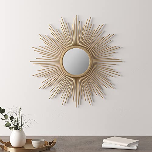 Madison Park Wall Décor Fiore Metal Sunburst Mirror for Living Room - Home Accent, Ready to Hang Bedroom Decoration, 14.5" Diameter, Gold