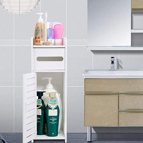 Ejoyous Slim Bathroom Storage Unit, Small White Toilet Floor Cabinet Narrow Bath Storage Cabinet Narrow Floor Standing Cupboard Organiser, for Sm