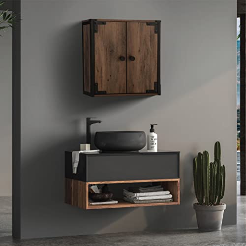 Landia Home Wall Mounted Cabinet, Wood, Brown