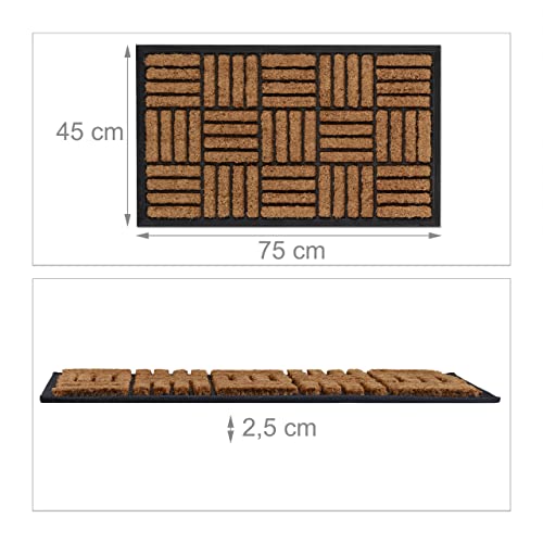 Relaxdays Geometrical Rubber Welcome Doormat, 45 x 75 cm, Door Mat Inside & Outside, Non-Slip Wiper, Black/Coir