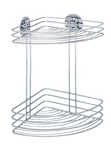 WENKO 18914100 Turbo-Loc corner rack - 2 shelves, fixing without drilling, Steel, 26.5 x 33 x 20 cm, Chrome