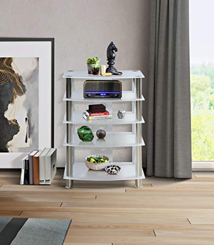 Homeology GALAGO 5-Shelf Premium Opti-White Glass with Silver Legs AV Rack