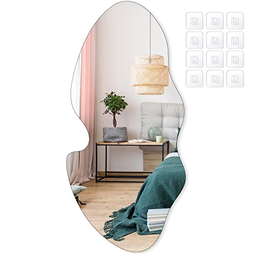 Qunclay Irregular Mirror Wall Decor Asymmetrical Wall Mounted Mirror Acrylic Body Mirror with 6 Piece Snap Fasteners for Living Room Bathroom Bed